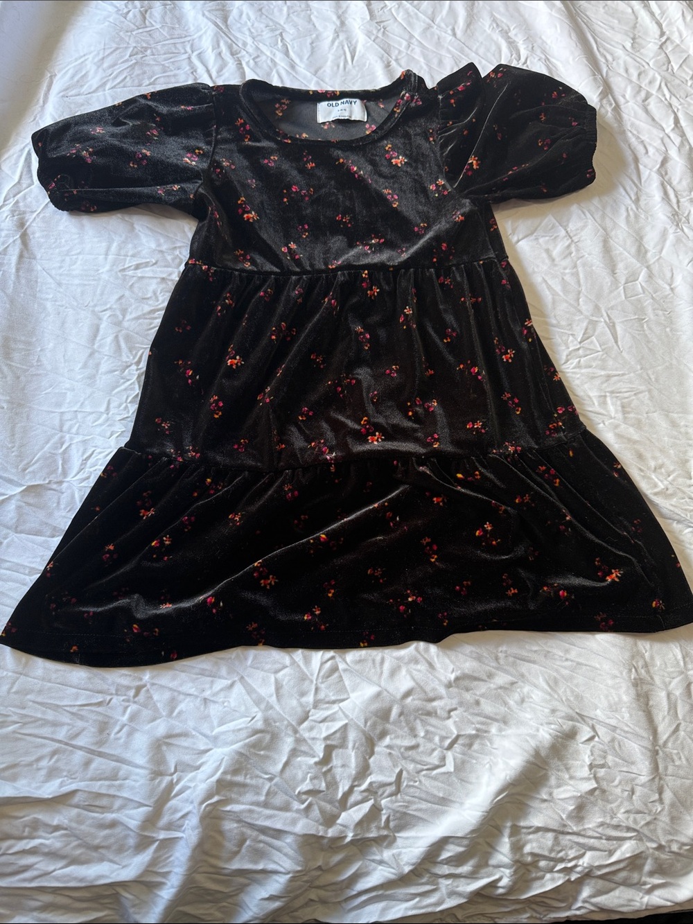 Old Navy Black Velvet Dress with Red & Pink Floral Print